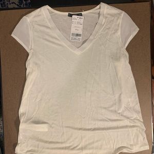 Mango Cream V-Neck T-Shirt w/ Silky Capped Sleeves
